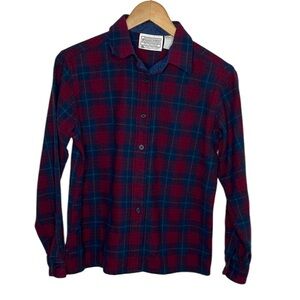 Vintage Pendleton Woolen Mills Red Plaid Wool Button Up Shirt Women Size M